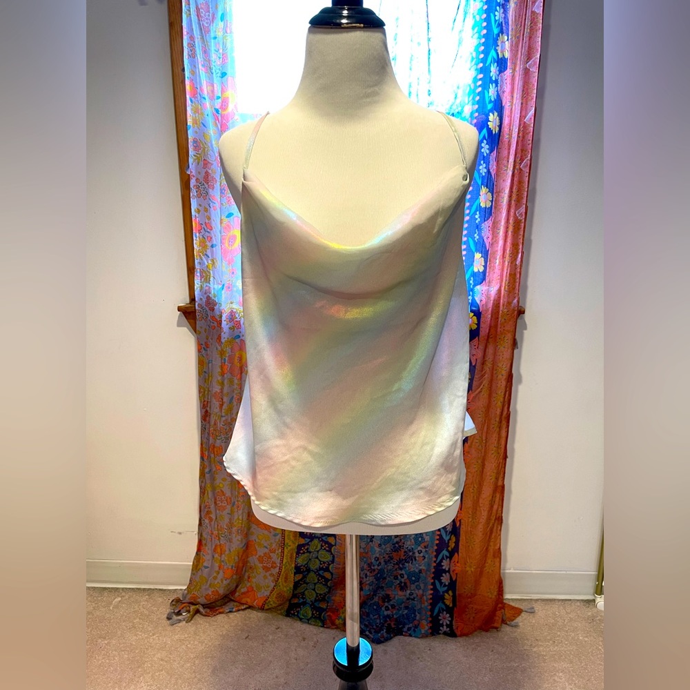 Rainbow cowl neck top